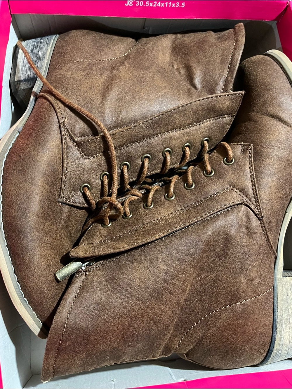 Brown Lace-Up Ankle Boots